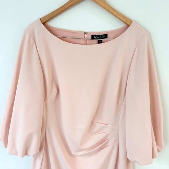 LRL Ralph Lauren Classic Blush Pink Draped Sheath Dress Sz 16 Cocktail Evening - Picture 2 of 9